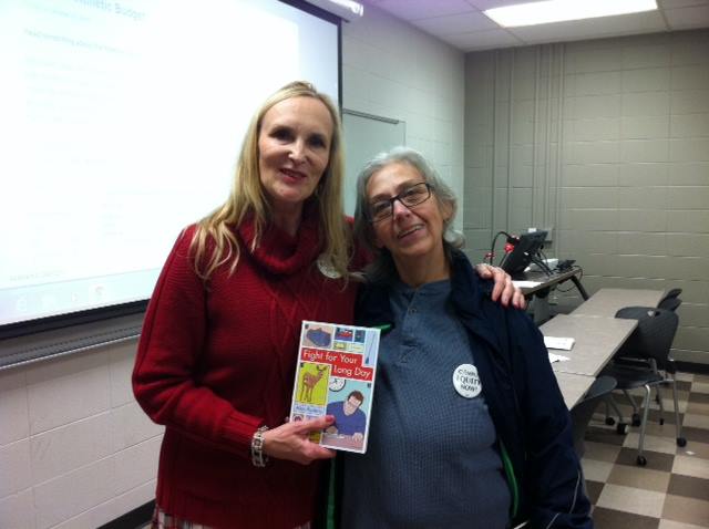 The University of Arkansas in Fayetteville held an open forum discussion about the corporatization of academia after watching "For Profit." They also held a drawing for "Fight For Your Long Day," was won by Jeannie Waller.
