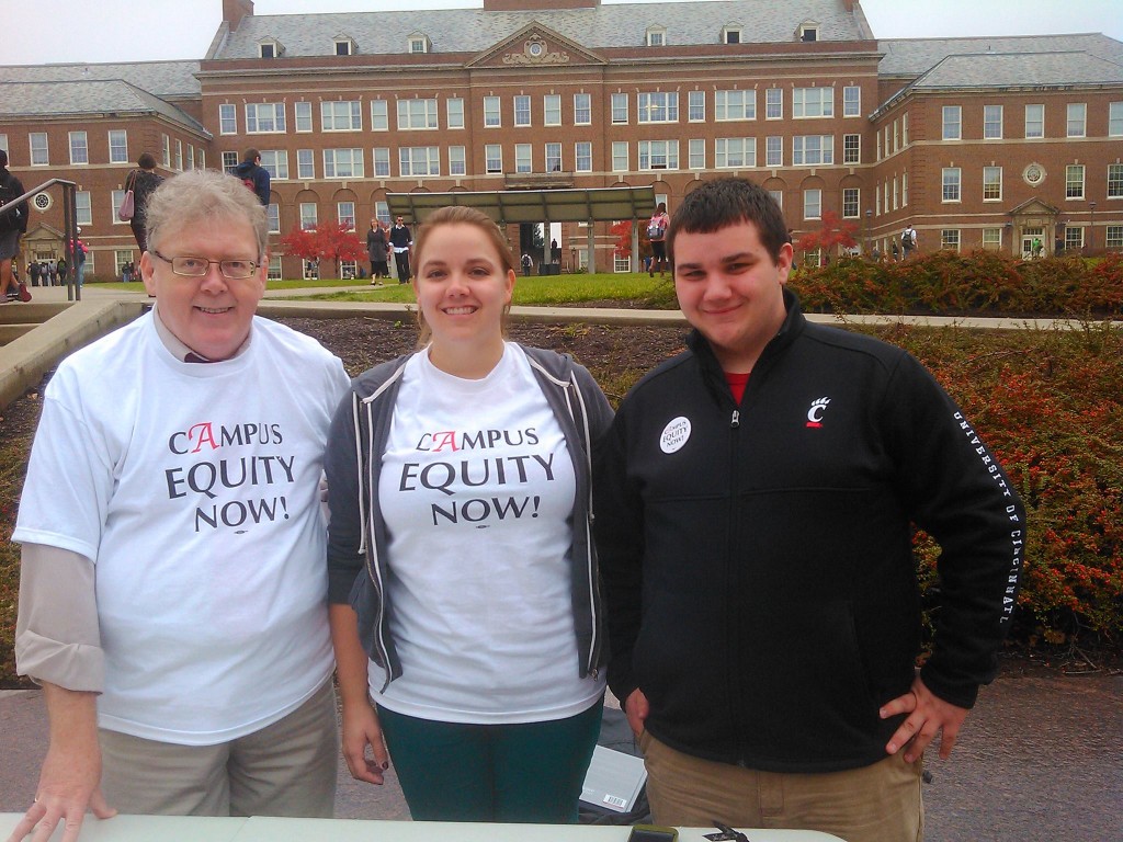 OCAAUP President John McNay working with student allies Kate Beltramo and Dylan Forster at the University of Cincinnati.